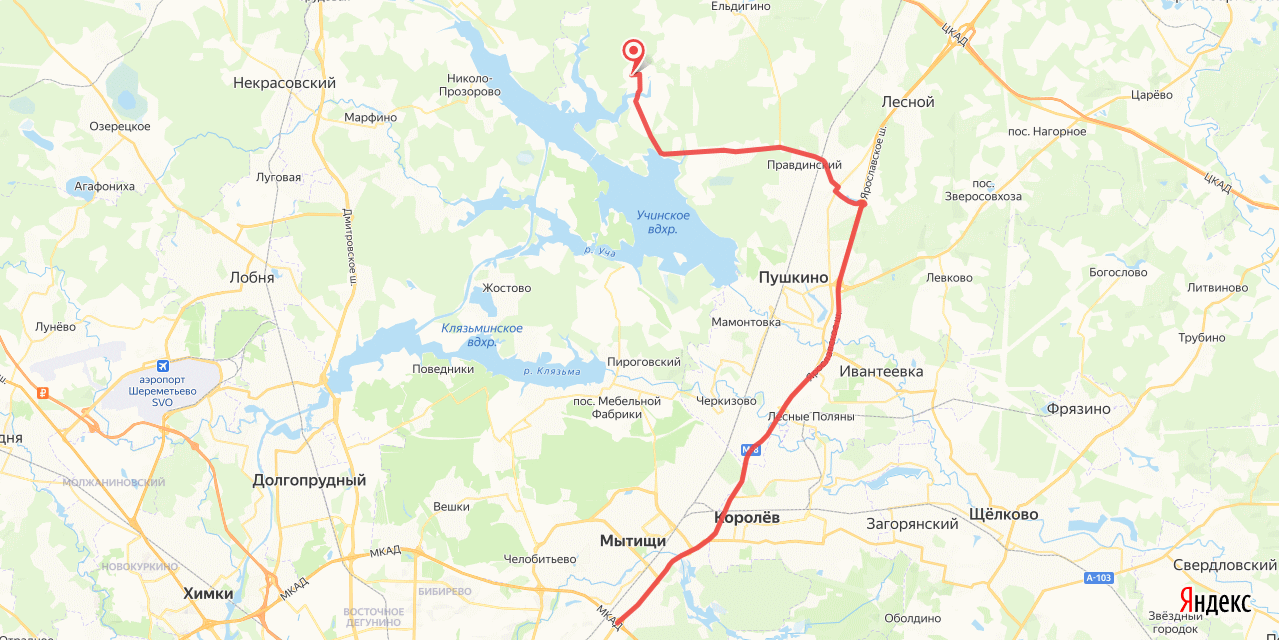 Маршрут в поселок на карте